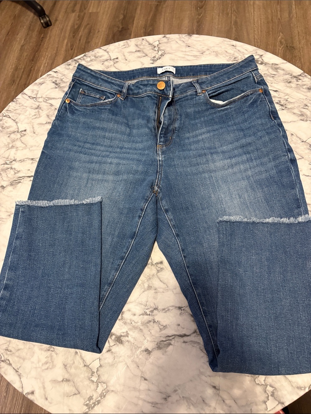 LOFT Blue Ankle Frayed-Hem Jeans